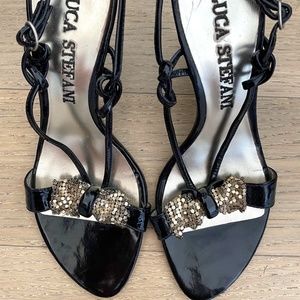 Luca Stefani Black Platform Heels + Gold Bow!